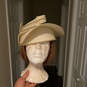 Elegant vintage Cream Hat with Gold Accents